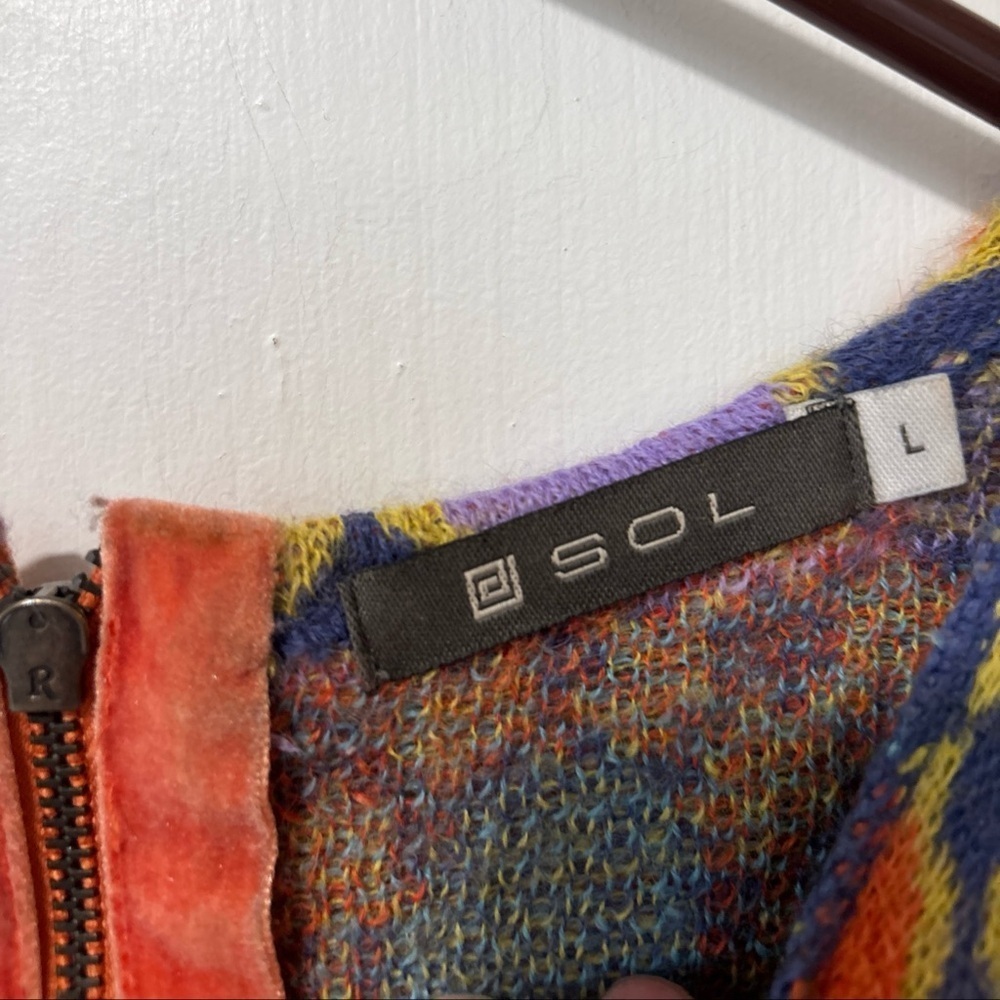 SOL Alpaca Zip Back Multicolor Geometric Pullover Sweater Size L - Picture 3 of 9